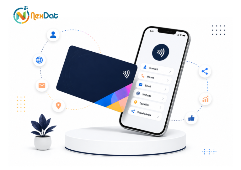 Modern custom NFC business cards with smartphone for contactless business networking
